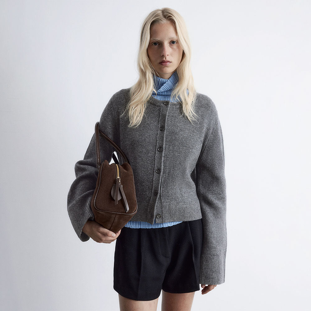 & Other Stories Cropped Wool Alpaca Blend Cardigan (Dark Gray)