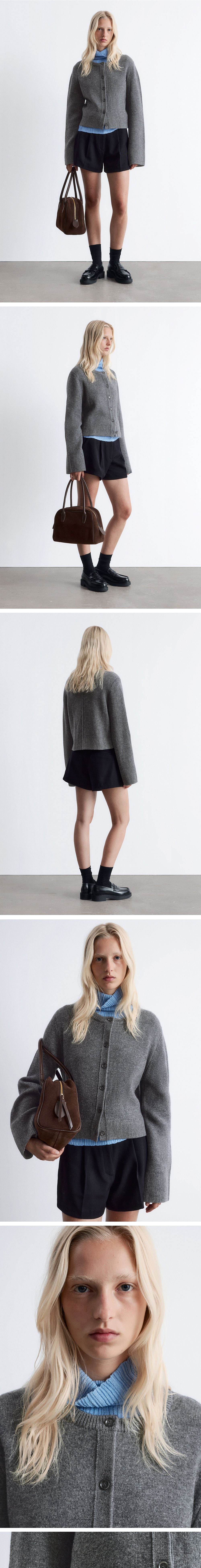 & Other Stories Cropped Wool Alpaca Blend Cardigan (Dark Gray)