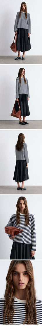 & Other Stories Long Sleeve Jersey Top (Navy/White Stripes)