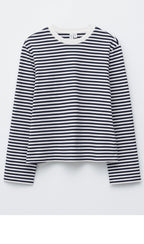& Other Stories Long Sleeve Jersey Top (Navy/White Stripes)