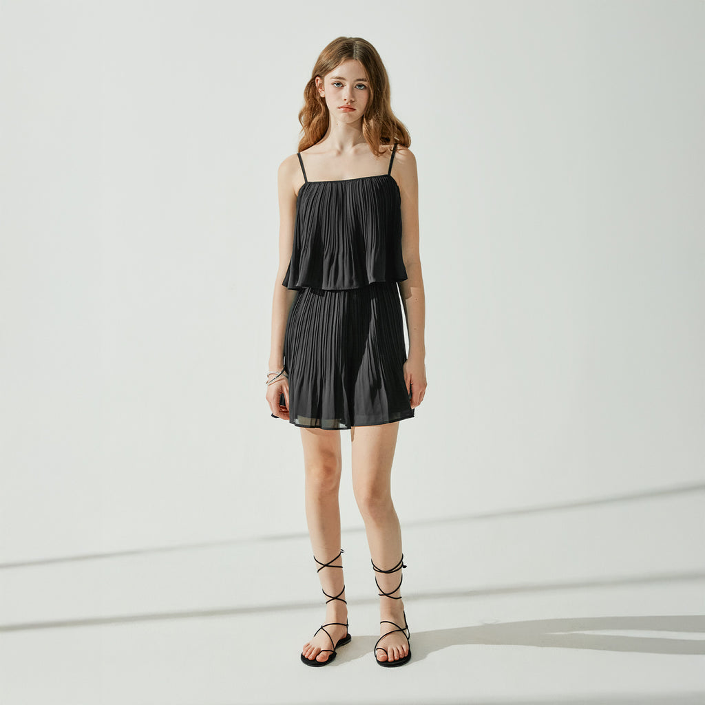 VIKINI VENDER VIKINI VENDER Ferrendo Chiffon Pleated Romper - Black