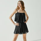VIKINI VENDER VIKINI VENDER Ferrendo Chiffon Pleated Romper - Black