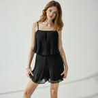 VIKINI VENDER VIKINI VENDER Ferrendo Chiffon Pleated Romper - Black