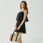 VIKINI VENDER VIKINI VENDER Ferrendo Chiffon Pleated Romper - Black