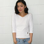 RONRON MINI POCKET V NECK T SHIRT WHITE