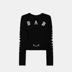 BADBLOOD w-tee25-159 Mystic Rhinestone Logo Jersey Slim Long Sleeve - Black