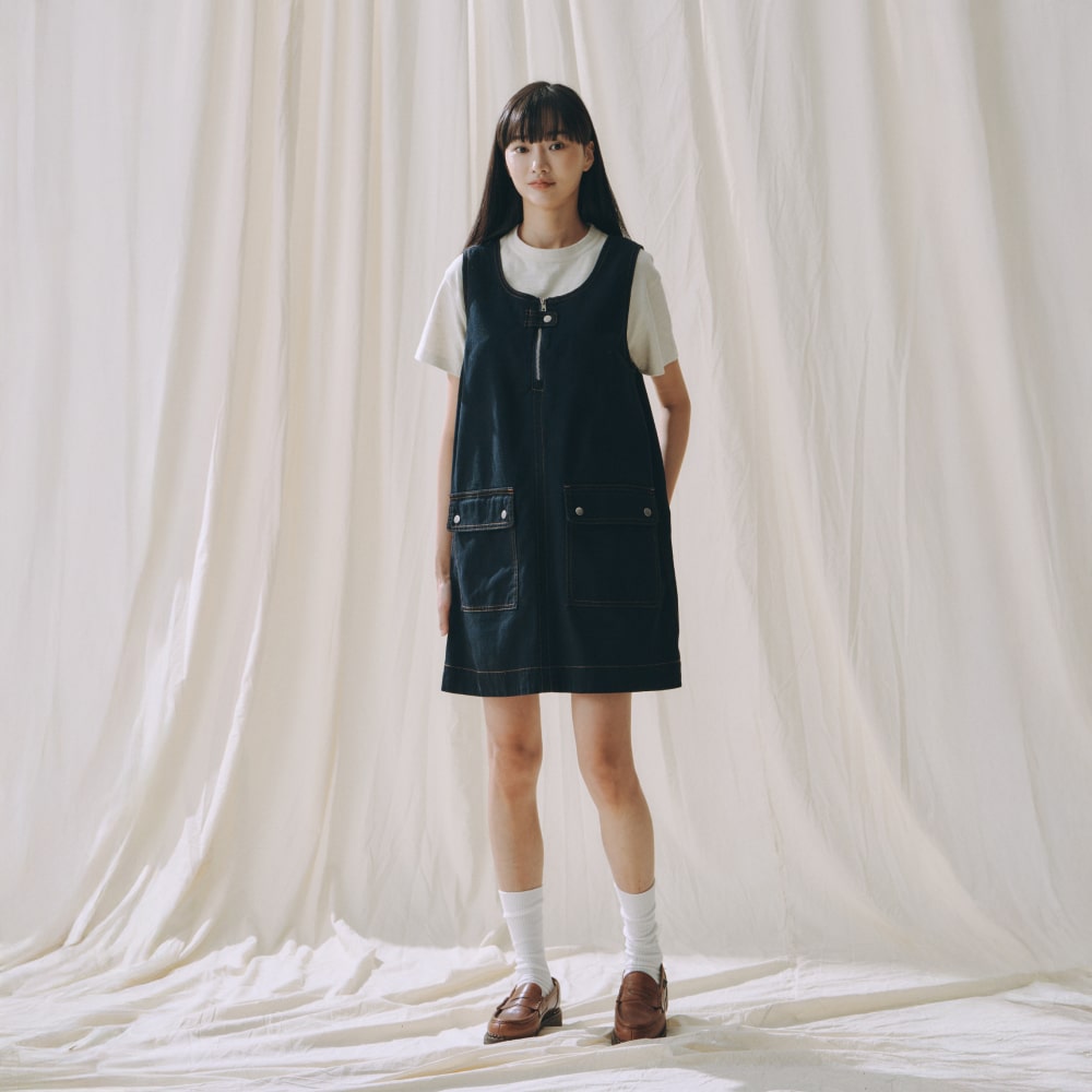 UNIVERSALOVERALL UNIVERSALOVERALL Utility Pocket Overall Skirt Navy
