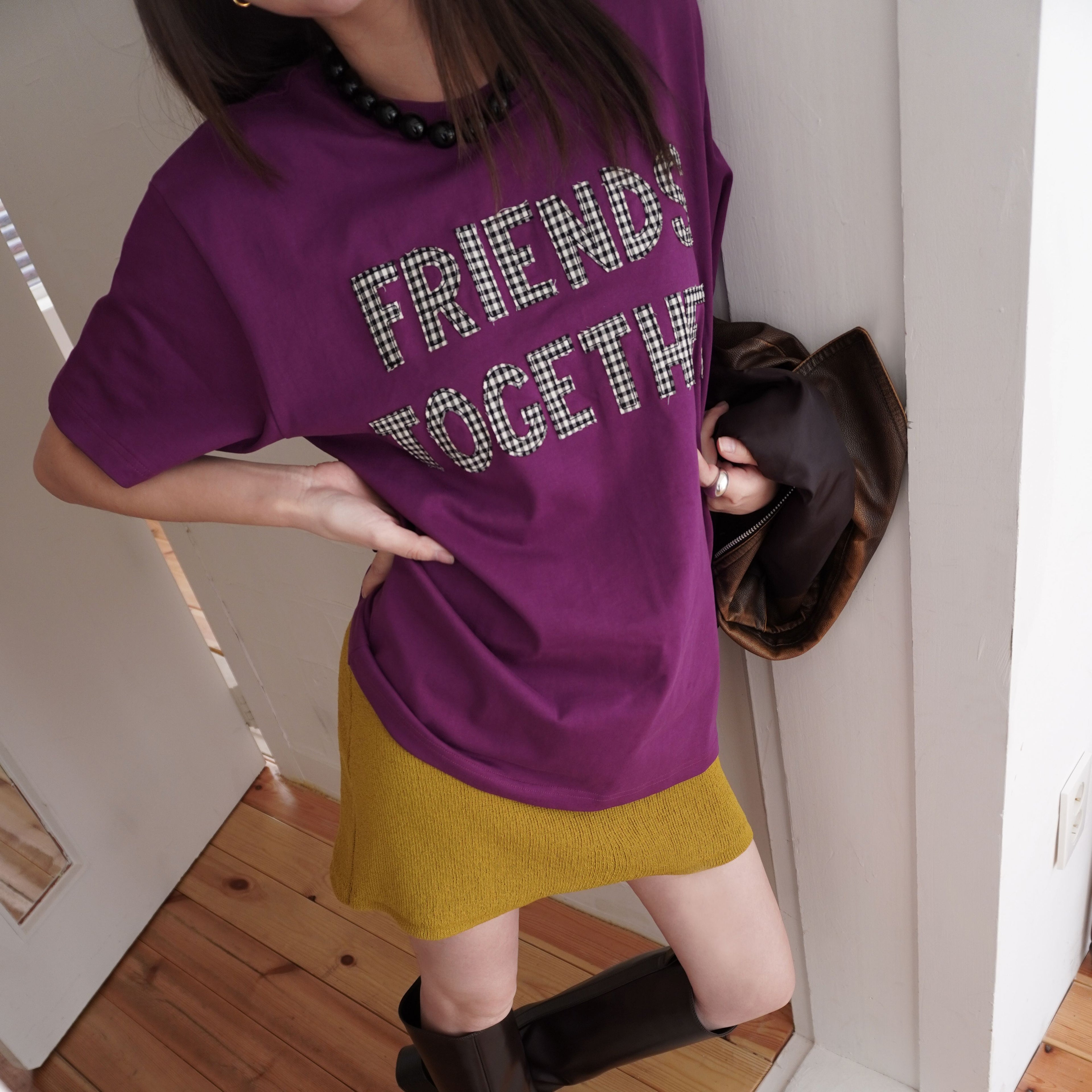 Cosymosy Friends Together Patchwork T-Shirt - Purple (2 Size)