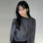 GIEMAR SHIRRING TIE BLOUSE 5 COLOR Shirring tie blouse five colors
