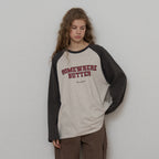 SOMEWHEREBUTTER [11th] Raglan Campus Logo Long Top - Oatmeal(Khaki)