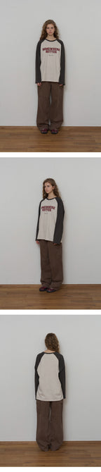 SOMEWHEREBUTTER [11th] Raglan Campus Logo Long Top - Oatmeal(Khaki)