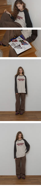 SOMEWHEREBUTTER [11th] Raglan Campus Logo Long Top - Oatmeal(Khaki)