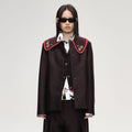 SHORT SENTENCE (concierge) (W) DETACHABLE KNITTED COLLAR BLAZER (CHESTNUT BROWN)