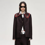 SHORT SENTENCE (concierge) (W) DETACHABLE KNITTED COLLAR BLAZER (CHESTNUT BROWN)