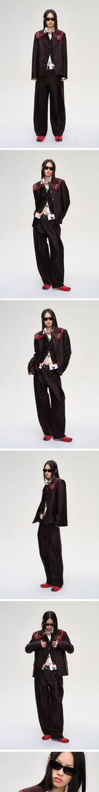 SHORT SENTENCE (concierge) (W) DETACHABLE KNITTED COLLAR BLAZER (CHESTNUT BROWN)