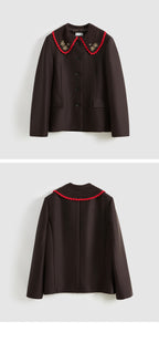 SHORT SENTENCE (concierge) (W) DETACHABLE KNITTED COLLAR BLAZER (CHESTNUT BROWN)
