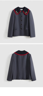 SHORT SENTENCE (concierge) (W) DETACHABLE KNITTED COLLAR BLAZER (DARK GREY)