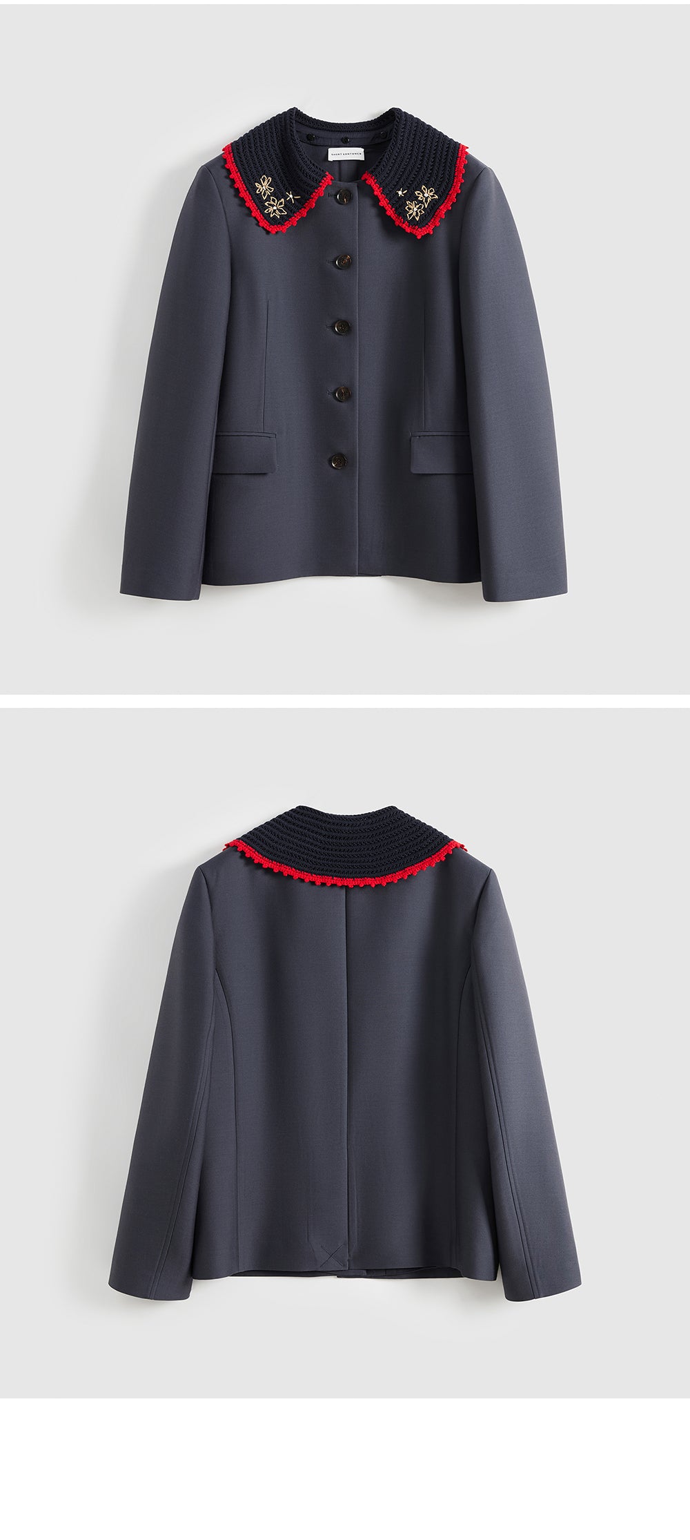 SHORT SENTENCE (concierge) (W) DETACHABLE KNITTED COLLAR BLAZER (DARK GREY)