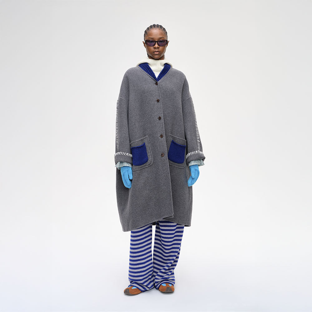 SHORT SENTENCE (concierge) (W) KNITTED LAPEL DOUBLE-FACE WOOL COAT (MEDIUM GREY MELANGE)