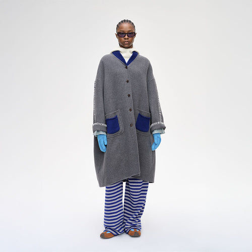 SHORT SENTENCE (concierge) (W) KNITTED LAPEL DOUBLE-FACE WOOL COAT (MEDIUM GREY MELANGE)