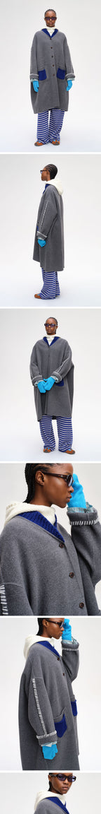 SHORT SENTENCE (concierge) (W) KNITTED LAPEL DOUBLE-FACE WOOL COAT (MEDIUM GREY MELANGE)