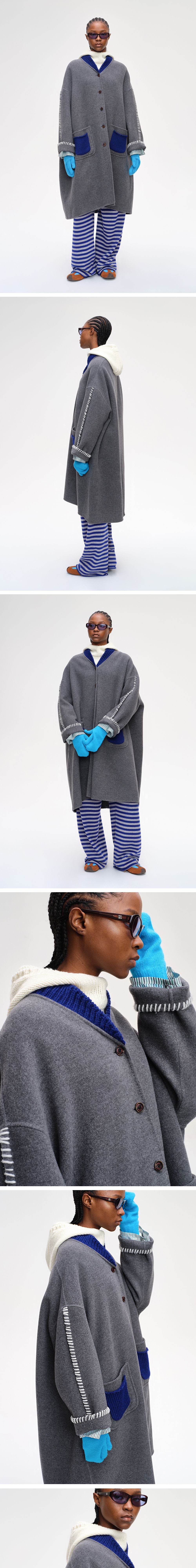SHORT SENTENCE (concierge) (W) KNITTED LAPEL DOUBLE-FACE WOOL COAT (MEDIUM GREY MELANGE)