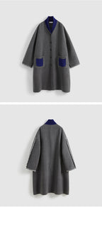 SHORT SENTENCE (concierge) (W) KNITTED LAPEL DOUBLE-FACE WOOL COAT (MEDIUM GREY MELANGE)
