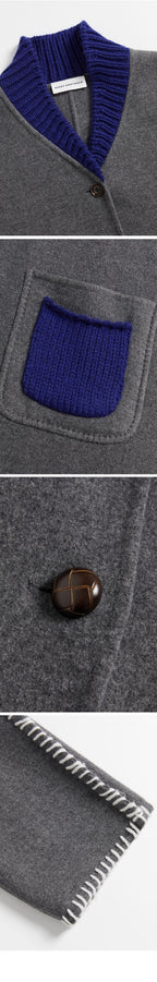 SHORT SENTENCE (concierge) (W) KNITTED LAPEL DOUBLE-FACE WOOL COAT (MEDIUM GREY MELANGE)