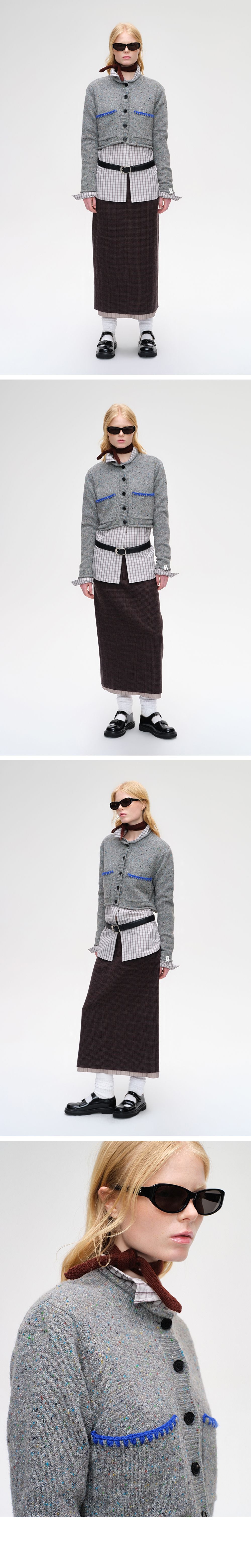 SHORT SENTENCE (concierge) (W) LARGE POCKETS SHORT KNIT CARDIGAN (GREY MELANGE)