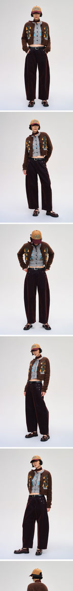 SHORT SENTENCE (concierge) (W) JACQUARD KNITTED CREW NECK CARDIGAN (BROWN)
