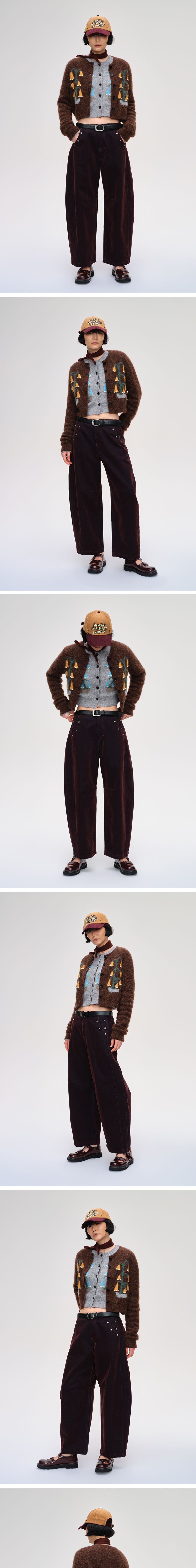 SHORT SENTENCE (concierge) (W) JACQUARD KNITTED CREW NECK CARDIGAN (BROWN)
