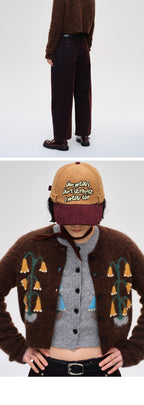 SHORT SENTENCE (concierge) (W) JACQUARD KNITTED CREW NECK CARDIGAN (BROWN)