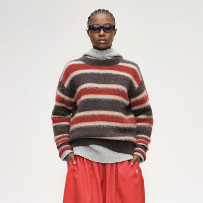 (W) DAILY STRIPED SWEATER (RED BROWN STRIPE)