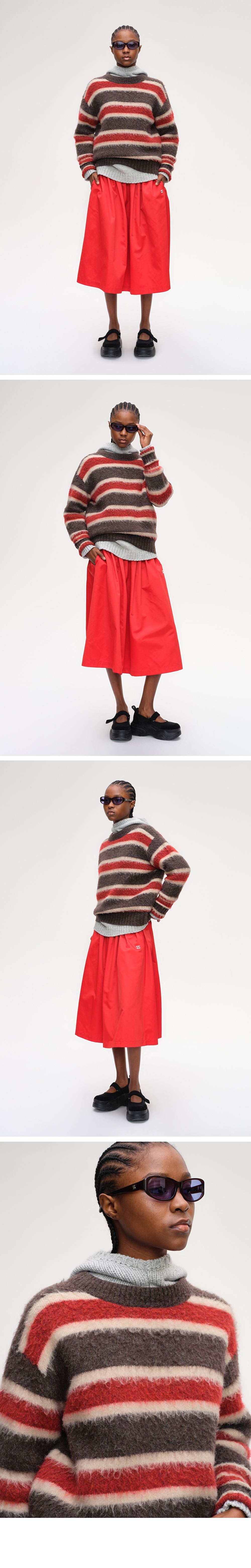 SHORT SENTENCE (concierge) (W) DAILY STRIPED SWEATER (RED BROWN STRIPE)