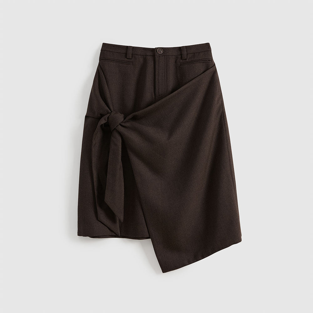 SHORT SENTENCE (concierge) (W) KNOTTED DECONSTRUCTED MIDI SKIRT (BROWM)
