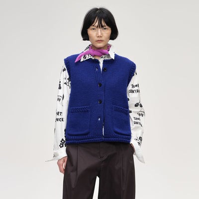 (W) CHUNKY KNIT CREW NECK VEST (ROYAL BLUE)