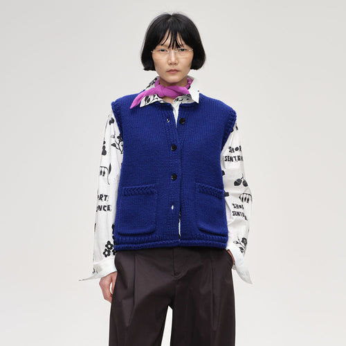 SHORT SENTENCE (concierge) (W) CHUNKY KNIT CREW NECK VEST (ROYAL BLUE)