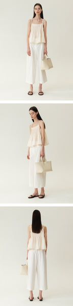 kindersalmon Pintuck Lace Sleeveless Top Cream