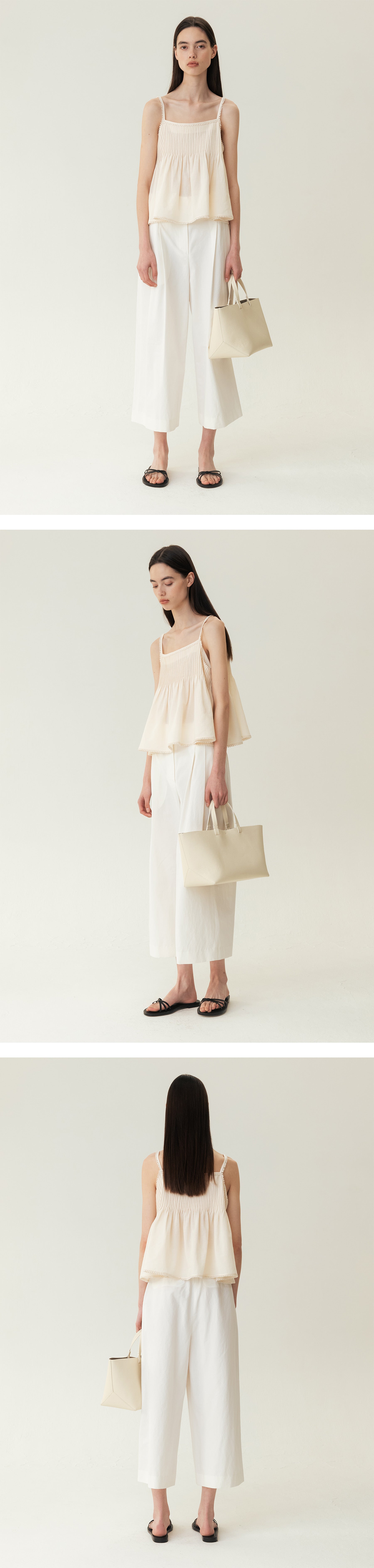 kindersalmon Pintuck Lace Sleeveless Top Cream