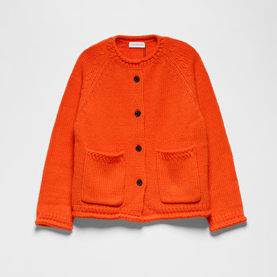 (W) CHUNKY KNIT CREWNECK CARDIGAN (VERMILION)
