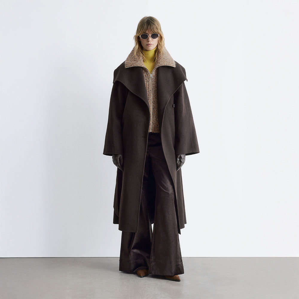 & Other Stories Shawl Collar Wool Maxi Coat (Dark Brown)