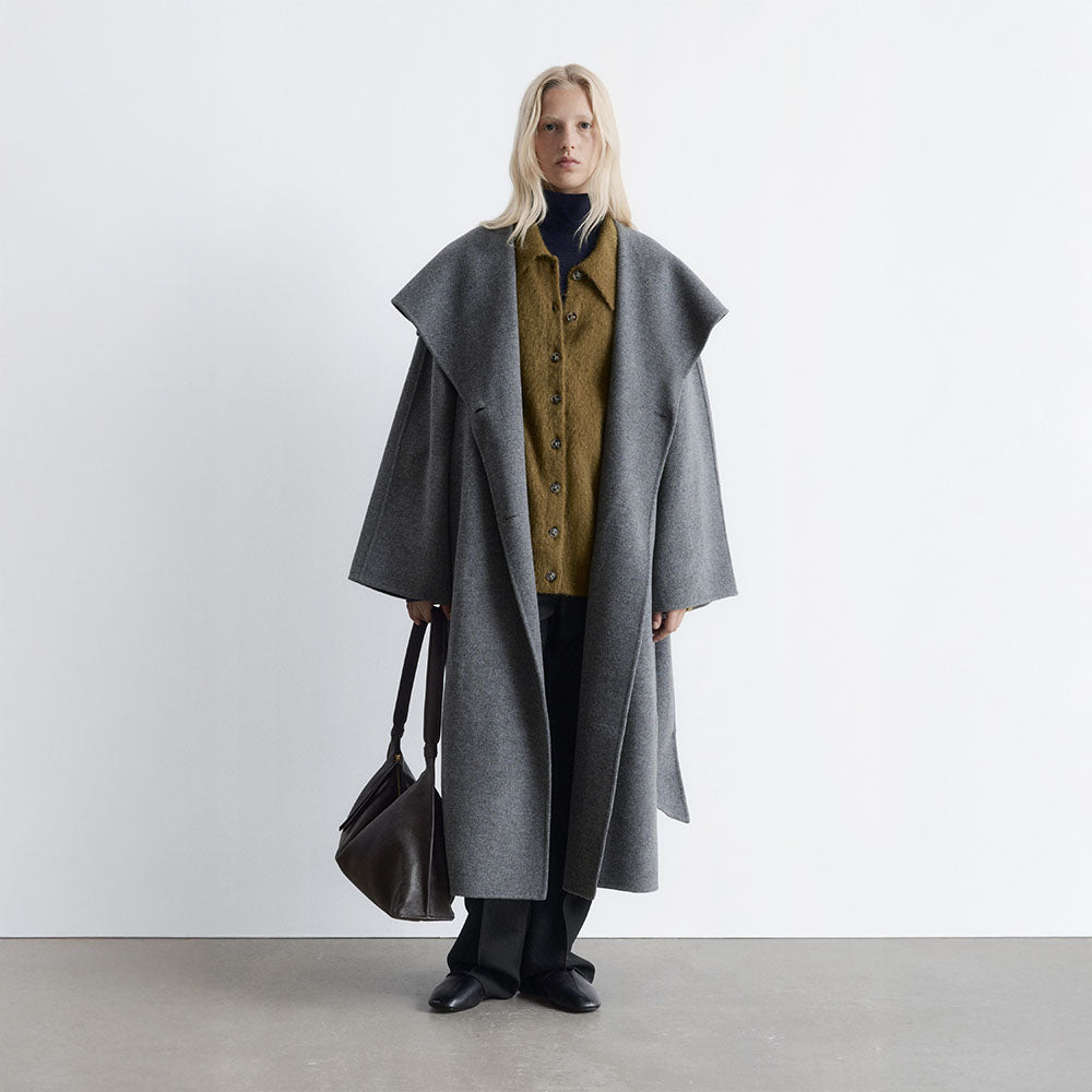 & Other Stories Shawl Collar Wool Maxi Coat (Dark Grey)