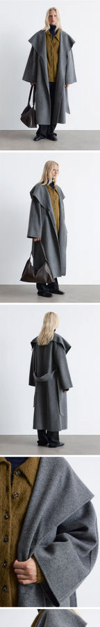 & Other Stories Shawl Collar Wool Maxi Coat (Dark Grey)