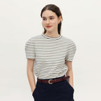 AND YOU Keywaydin chin sleeve T-shirt (Ivory/Navy stripe/Cream stripe)
