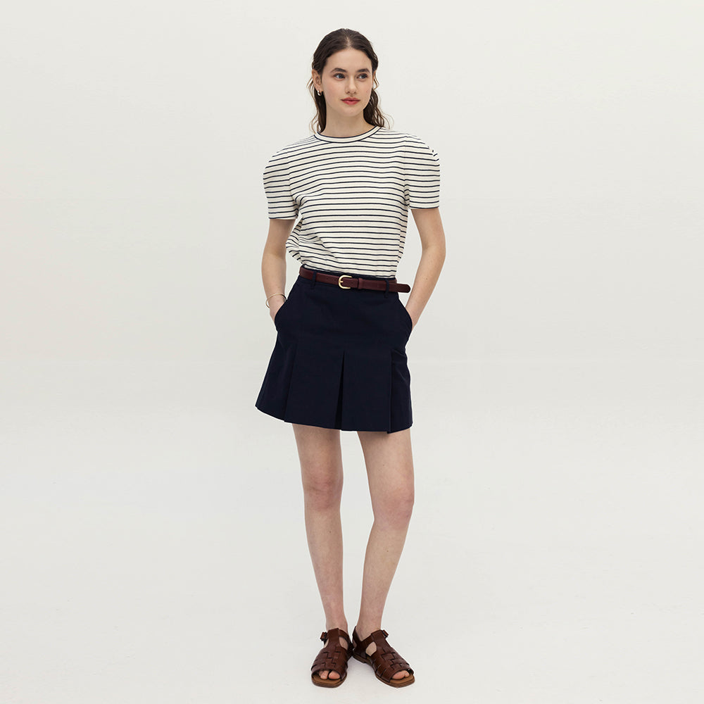 AND YOU Keywaydin chin sleeve T-shirt (Ivory/Navy stripe/Cream stripe)