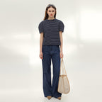 AND YOU Keywaydin chin sleeve T-shirt (Ivory/Navy stripe/Cream stripe)