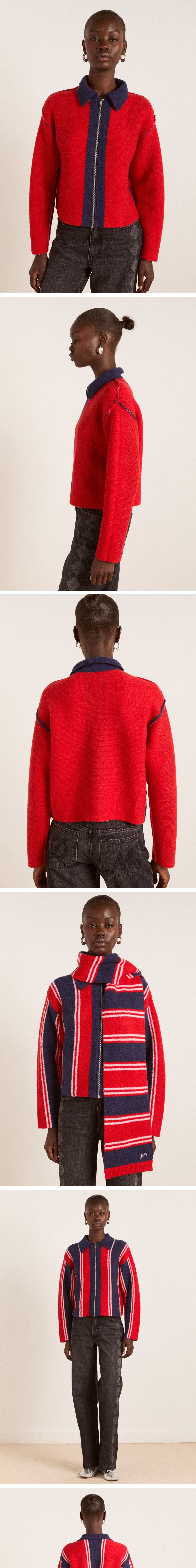 DAMSON MADDER (W) BIBI BOXY REVERSIBLE CARDIGAN - VERTICAL STRIPE (RED)