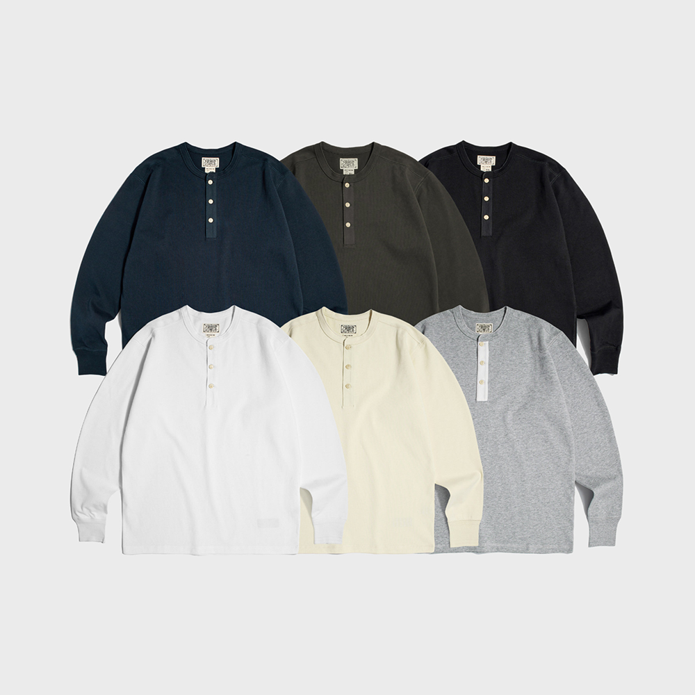 BRONSON Vintage Long Sleeve Henley Shirt White