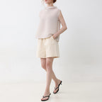 PLEATSMOOD Shoa half-neck sleeveless pleated blouse_lightbeige