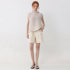 PLEATSMOOD Shoa half-neck sleeveless pleated blouse_lightbeige